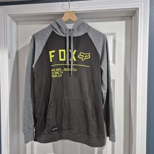 Fox Racing Hoodie Mens Large Gray Green Motocross Fleece Hooded Sweatshirt